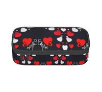 Astuccio per matite con stampa "Happy Valentine", grande capacità, astuccio multiuso per trucchi con cerniera, Nero , Taglia unica, Beauty case