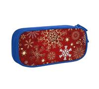 Astuccio per matite con stampa natalizia rossa con fiocco di neve, per trucchi, gioielli, portatile, da viaggio, nero, Blu, Taglia unica, Astuccio portamatite