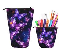Astuccio per matite con stampa ravvicinata di loto rosa carino astuccio portamatite retrattile astuccio astuccio cancelleria, Carina stampa farfalla viola., Taglia unica, Portamonete