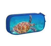 Astuccio per matite con stampa tartaruga marina, astuccio per trucchi, portagioie, portatile, da viaggio, nero, Blu, Taglia unica, Astuccio portamatite