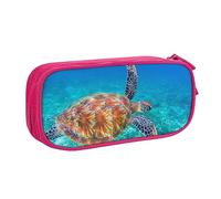 Astuccio per matite con stampa tartaruga marina, astuccio per trucchi, portagioie, portatile, da viaggio, nero, rosa, Taglia unica, Astuccio portamatite