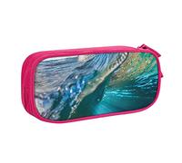 Astuccio per matite con stampa tartaruga marina che galleggia sott'acqua sulla barriera corallina, astuccio per trucchi, portagioie, portatile, da viaggio, nero, rosa, Taglia unica, Astuccio