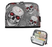 Astuccio per matite con teschi bianchi e occhi rossi, stampa con cerniera, grande astuccio per matite carino per ragazze, stampa per adulti e bambini, organizer per il rientro a scuola