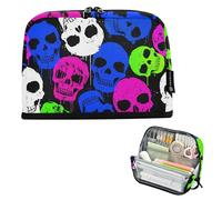 Astuccio per matite con teschi colorati rosa fluo grandi sacchetti per matite con cerniera custodia per ragazze in aula portapenne giapponese college preppy scuola forniture per ufficio