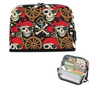 Astuccio per matite con teschi pirati nautici rosso nero astuccio con cerniera astuccio carino portapenne per ragazze stampe artistiche per bambini cancelleria per il rientro a scuola