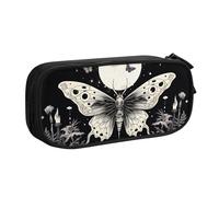 Astuccio per matite con teschio e farfalla, gotico, per ragazzi e ragazze, per Halloween, grande, per cancelleria, scuola, ufficio, borsa per trucchi con cerniera, Nero , 21x5x10.5cm, Astuccio per