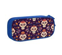 Astuccio per matite con teschio messicano per ragazzi e ragazze, grande astuccio per penne e penne da scrivania, organizer per cancelleria per scuola, ufficio, borsa per il trucco con cerniera, rosa