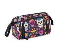 Astuccio per matite con testa di scheletro e scritta "Day of the Dead", grande capacità, con manico con cerniera, per la scuola dei bambini, Multicolore, Taglia unica, moderno