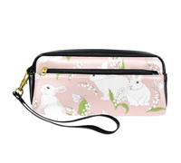 Astuccio per matite, coniglietto con gigli della valle farfalla astuccio portapenne in pelle PU con cerniera per ragazzi ragazze scuola e ufficio forniture