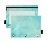 Astuccio per matite da pittura per raccoglitori a 3 anelli, gradiente, blu e verde, con cerniera, per la scuola, 24,9 x 18 cm, 2 confezioni