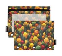 Astuccio per matite da ufficio per 3 raccoglitori ad anelli, con cerniera, pastelli, trasparenti, per scuola, autunno, colori della foresta, 24,9 x 18 cm, 2 confezioni