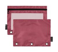 Astuccio per matite da ufficio per raccoglitori a 3 anelli, con cerniera, astuccio per matite e raccoglitori scolastici pastello, tasche trasparenti, rosso Tiziano, tinta unita, 24,9 x 18 cm, 2