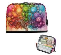 Astuccio per matite dai colori vivaci, con cerniera, motivo albero della vita, grande, grazioso astuccio per penne e pennarelli, per ragazze, Kawaii, adulti, bambini, per il rientro a scuola