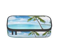 Astuccio per matite di grande capacità, con palma su mare blu, oceano, oceano, borsa per cancelleria, con cerniera, per ragazzi, ragazze, studenti, scuola, Nero , Taglia unica, Valigia