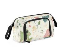 Astuccio per matite di grande capacità, grazioso astuccio con manico, per adolescenti, ragazze, preparatori, rane e fiori, colore giallo, Rana e fiori gialli, 1 talla, Cartone animato
