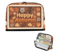 Astuccio per matite di grande capacità, organizer semplice per ragazze, da viaggio, autunno, arancione, marrone, gufo