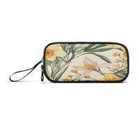 Astuccio per matite di grande capacità, per bambini, per cosmetici, trucchi, università, con scomparto con fiori, narciso, callistephus, canna, beige