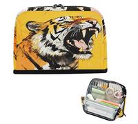 Astuccio per matite di grande capacità, per cosmetici, con cerniera, organizer per forniture scolastiche, tigri, giallo e nero