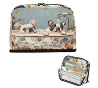 Astuccio per matite di grande capacità, per trucchi, cancelleria ad alta capacità, per studenti, università, cartoni animati, bulldog francesi, cani, vasca da bagno retrò