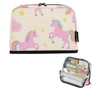 Astuccio per matite di grande capacità, portatile, per insegnanti, materiale scolastico, carino, cartone animato, rosa, arcobaleno, unicorni