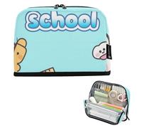 Astuccio per matite di grande capacità, robusto, per ragazze, materiale scolastico, benvenuto a scuola, cartone animato, blu