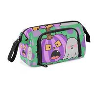 Astuccio per matite di Halloween viola Jack-o'-Lanterns e fantasmi, grande capacità, organizer portatile per la scuola dei bambini