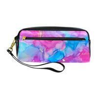 Astuccio per matite, di lusso, colori misti, con texture a inchiostro, astuccio in pelle PU con cerniera, per ragazzi e ragazze, per la scuola e l'ufficio