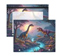 Astuccio per matite e matite, motivo: dinosauri della giungla per | Confezione da 2 buste trasparenti con cerniera frontale con 3 occhielli rinforzati, 31 cm x 24 cm, materiale per il rientro a