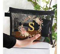 Astuccio per matite elegante con monogramma in tela, borsa per il trucco con motivo a ghirlanda floreale, kit scolastico, pochette cosmetica carina ed estetica L,M,S,A,Z,B,C,D,E,F,G,H,I,J,K,N,O,P,Q,R,