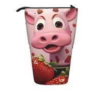 Astuccio per matite espandibile con mucca rosa con fragole, tessuto Oxford multi-design, altezza regolabile, borsa cosmetica multiuso