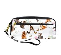 Astuccio per matite, gattino che gioca con farfalla, astuccio in pelle PU con cerniera, per ragazzi e ragazze, per scuola e ufficio