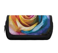 Astuccio per matite grande capacità arcobaleno rosa fiore matita sacchetto per gli uomini estetica penna borsa ufficio strumento organizzatore, Stile, One size