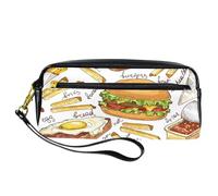 Astuccio per matite, hamburger, pane, patatine fritte e salsa, astuccio in pelle PU con cerniera, per ragazzi e ragazze, articoli per la scuola e l'ufficio