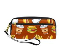 Astuccio per matite, hamburger patatine fritte fast food, caffè, portapenne, astuccio in pelle PU con cerniera, per ragazzi e ragazze, articoli per la scuola e l'ufficio