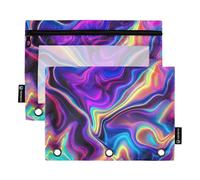 Astuccio per matite in classe per raccoglitore a 3 anelli, con cerniera, astuccio per matite e penne, per scuola, trasparenti, tasche astratte, vibranti, arte marmorizzata liquida, 24,9 x 18 cm, 2