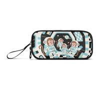 Astuccio per matite in nylon blu nero con scimmie dei cartoni animati Spcace Plaid per bambini Grande capacità Cerniera Mesh Pencil Case Cancelleria per Scuola Uomini