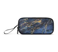 Astuccio per matite in nylon con texture in marmo naturale di lusso blu navy color oro borsa per matite di grande capacità per scuola preppy bambini