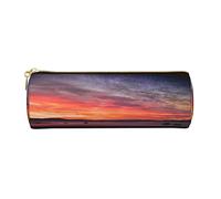 Astuccio per matite in pelle stampata con cielo stellato tramonto notturno stellato, astuccio per matite, trousse per cosmetici, borsa da ufficio per uomini e donne, Notte Stellata Tramonto Skyscape,