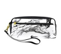 Astuccio per matite, inchiostro bianco e nero con texture ad acqua, astuccio in pelle PU con cerniera, per ragazzi e ragazze, forniture per la scuola e l'ufficio