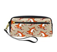 Astuccio per matite, Little Fox che cavalca lo skateboard, astuccio in pelle PU con cerniera, per ragazzi e ragazze, articoli per la scuola e l'ufficio