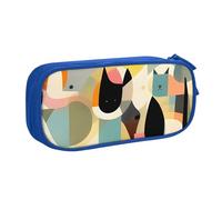 Astuccio per matite Mid-Century con gatto arte moderna, astuccio liscio con cerniera, astuccio portatile, grande borsa per cancelleria scolastica, borsa per trucchi, Blu, Taglia unica, Beauty Case