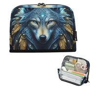 Astuccio per matite mistico blu con volto di lupo celeste astuccio con cerniera astuccio carino portapenne per ragazze cancelleria speciale organizer per bambini forniture scolastiche