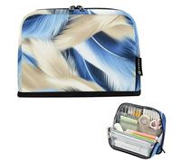 Astuccio per matite morbido blu beige piume grande astuccio con cerniera astuccio per matite ragazze aula portapenne speciale ritorno a scuola adulti forniture per ufficio