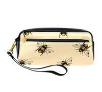 Astuccio per matite, motivo ape miele, astuccio portapenne in pelle PU con cerniera, per ragazzi e ragazze, articoli per la scuola e l'ufficio