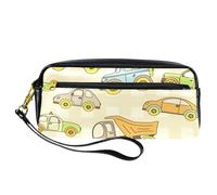 Astuccio per matite, motivo: auto dei cartoni animati e taxi, astuccio in pelle PU con cerniera, per ragazzi e ragazze, per scuola e ufficio