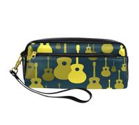 Astuccio per matite, motivo chitarra classica, colore giallo, astuccio in pelle PU con cerniera, per ragazzi e ragazze, per scuola e ufficio