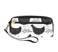 Astuccio per matite, motivo galline nere maculate con ramoscelli di albero, astuccio per cancelleria in pelle PU con cerniera, per ragazzi e ragazze, articoli per la scuola e l'ufficio