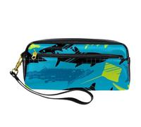 Astuccio per matite, motivo squali grunge e razze, astuccio in pelle PU con cerniera, per ragazzi e ragazze, per scuola e ufficio