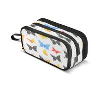 Astuccio per matite multicolore con farfalle su grigio, 3 scomparti, astuccio portapenne per scuola, portatile, per ragazze e ragazzi, Farfalle multicolore su motivo grigio, Taglia unica