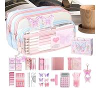 Astuccio per matite - Organizer per cancelleria multifunzionale con cerniera | Set portaoggetti di grande capacità rosa farfalla | Diario di viaggio Marcatura Materiale scolastico Regalo Giovani